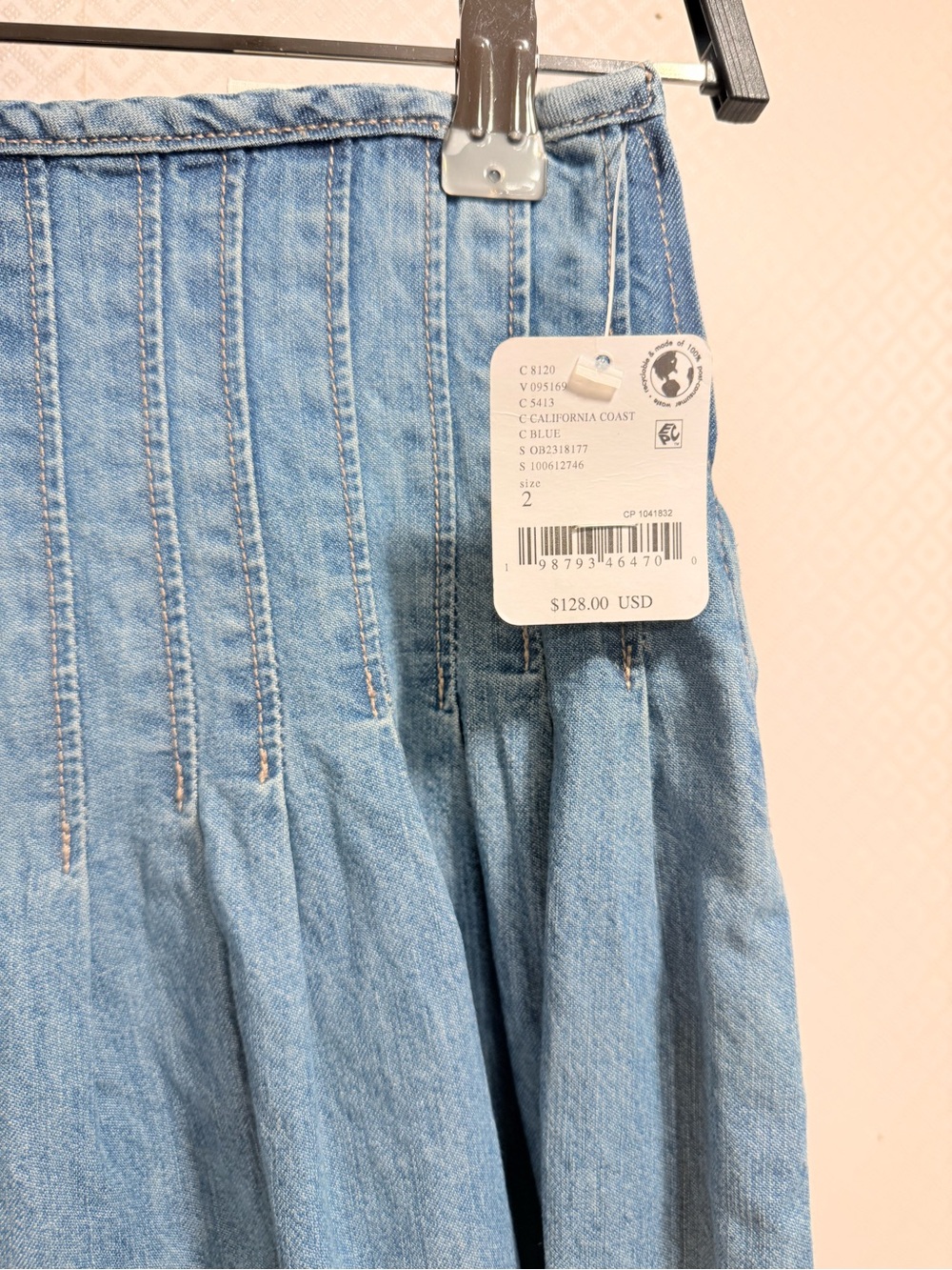 NWT Free People We The Free Peyton Pintuck Denim A-Line Midi Skirt Size 2 - Picture 7 of 14